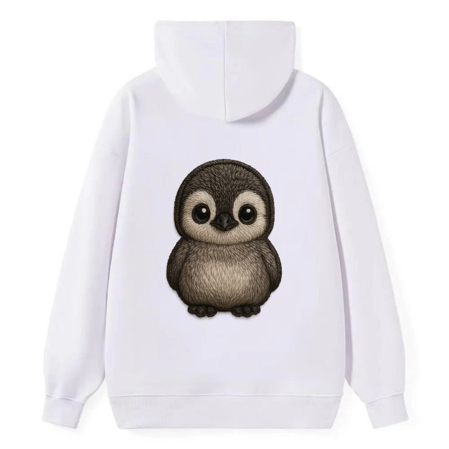 Baby Penguin Chick - gray fluffy, white face, round body, front-facing, - Classic Pullover Hoodie - White