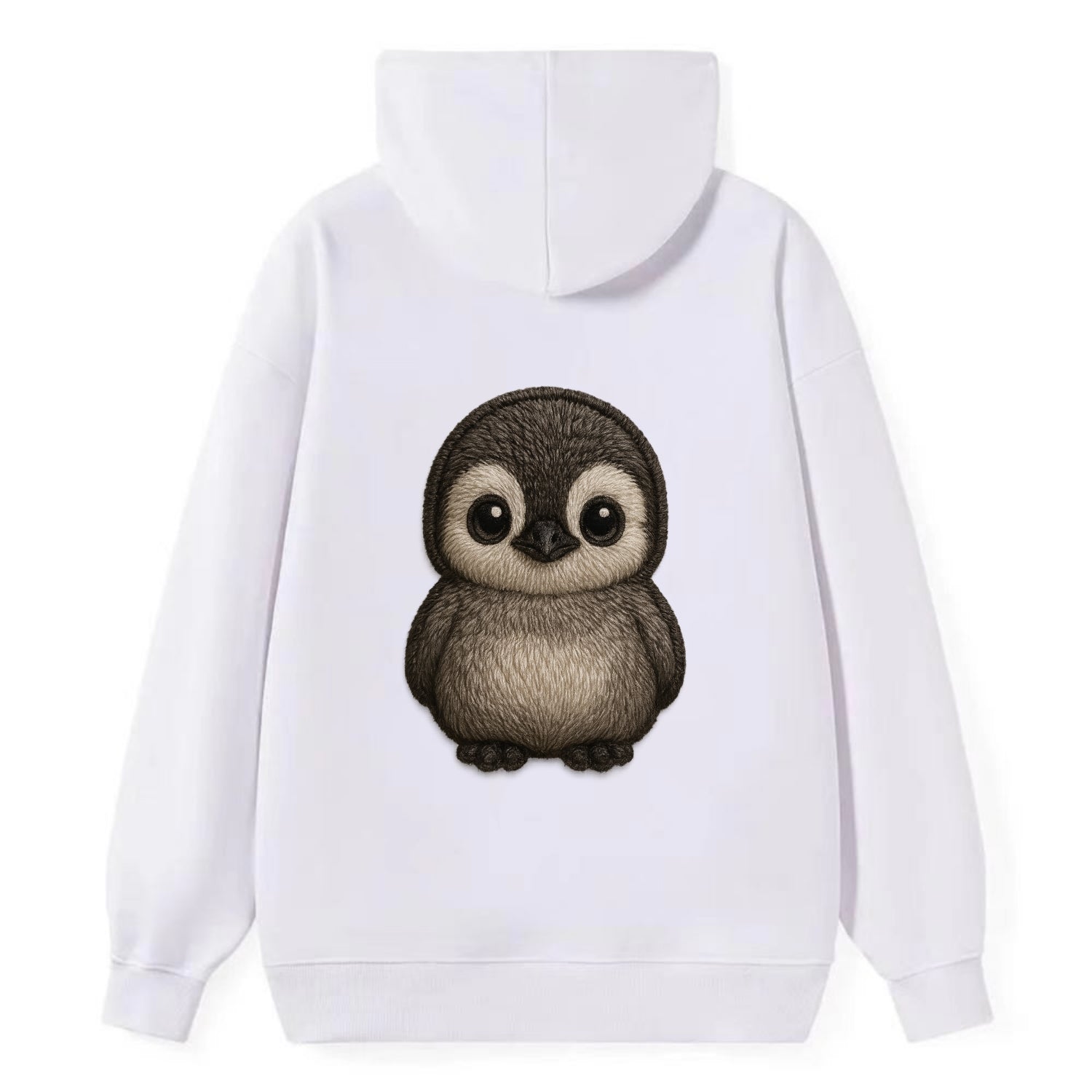 Baby Penguin Chick - gray fluffy, white face, round body, front-facing, - Classic Pullover Hoodie - White