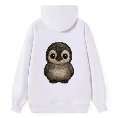 Baby Penguin Chick - gray fluffy, white face, round body, front-facing, - Classic Pullover Hoodie - White
