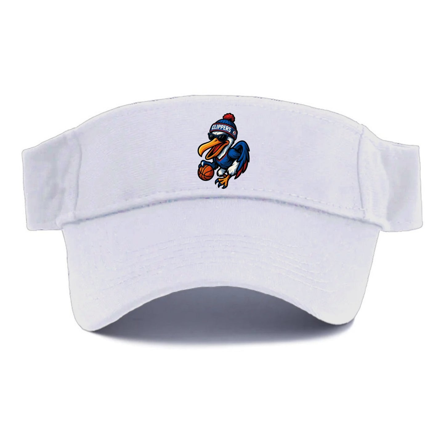 Los Angeles Pelican wearing Clippers beanie with sailboat patch and wayfarer sunglasses - Visor - White