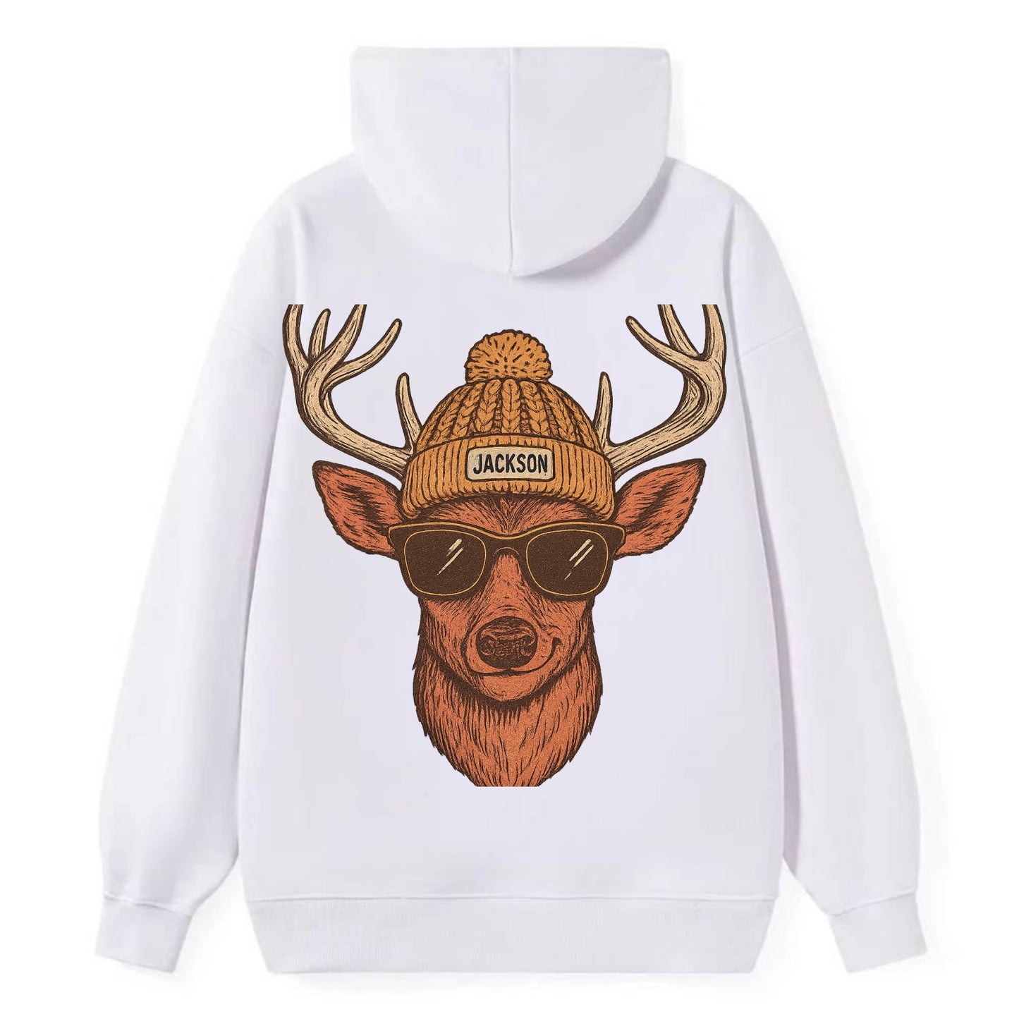 Mississippi White-tailed Deer wearing Jackson beanie with pom pom and - Classic Pullover Hoodie - White