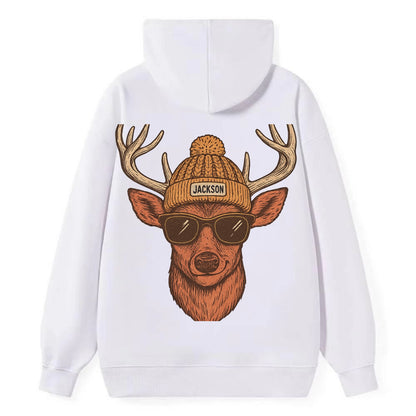 Mississippi White-tailed Deer wearing Jackson beanie with pom pom and - Classic Pullover Hoodie - White