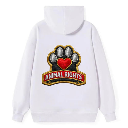 ANIMAL RIGHTS - raised paw with heart in red , advocacy - Classic Pullover Hoodie - White