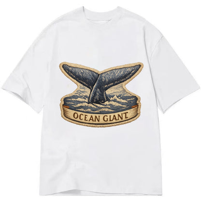 WHALE TAIL - diving whale in blue and gray , ocean giant - Classic T-shirt - White
