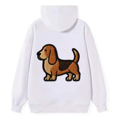 Basset Hound - Trendy low-rider design with prominent black outline - Classic Pullover Hoodie - White