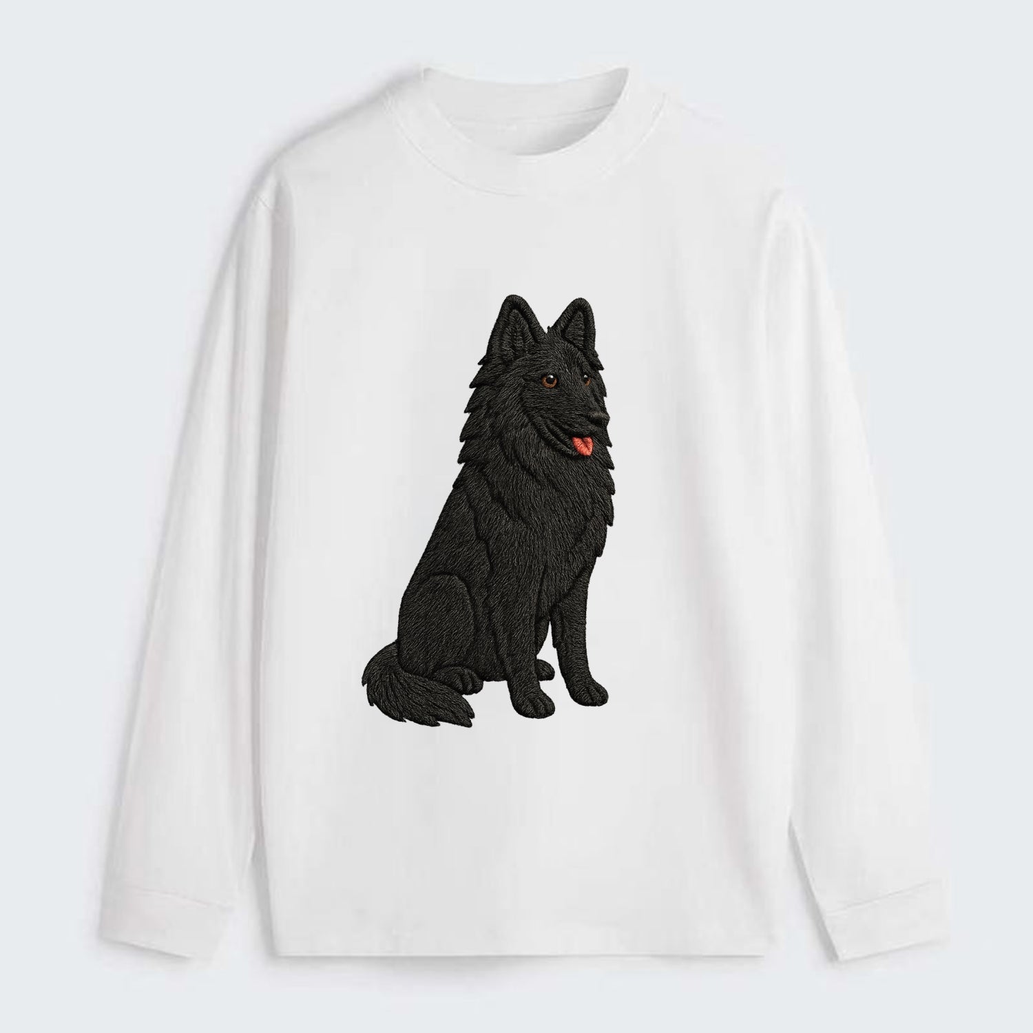 Belgian Sheepdog - Black long-haired embroidered pose - Classic Long Sleeve Shirt - White