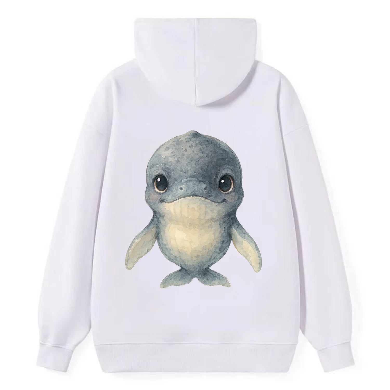 Baby Humpback Whale - dark gray with white flippers, large gentle eyes, - Classic Pullover Hoodie - White
