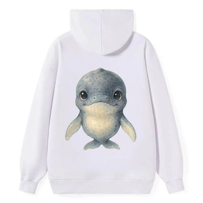 Baby Humpback Whale - dark gray with white flippers, large gentle eyes, - Classic Pullover Hoodie - White