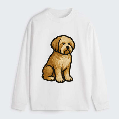 Tibetan Terrier - Gold and white embroidered sitting pose - Classic Long Sleeve Shirt - White