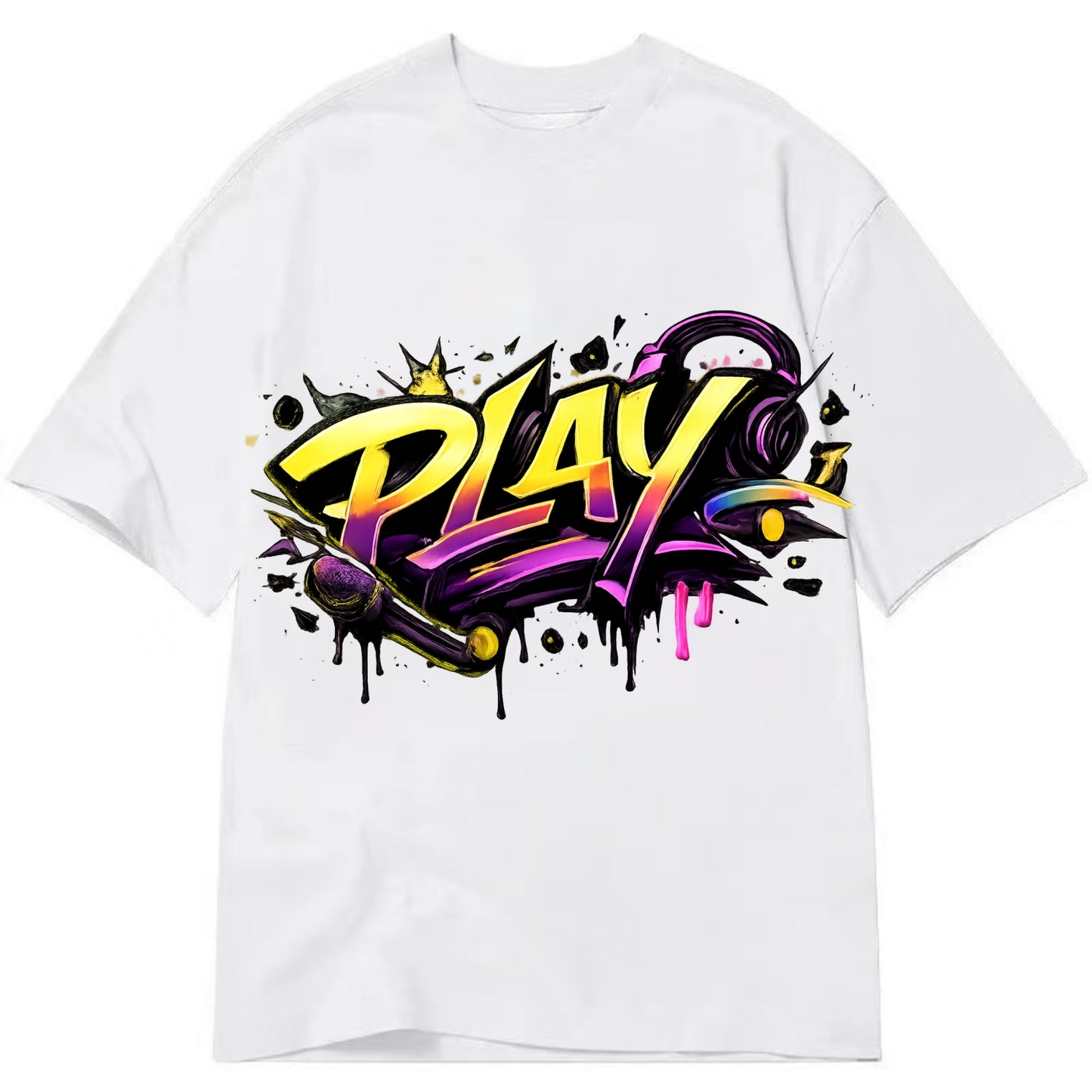 Bold typography design - "PLAY" - creative expression, musical performance - Classic T-shirt - White