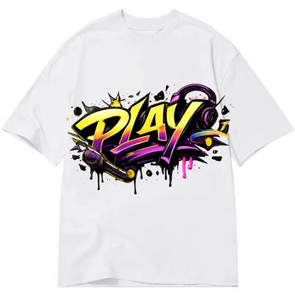 Bold typography design - "PLAY" - creative expression, musical performance - Classic T-shirt - White