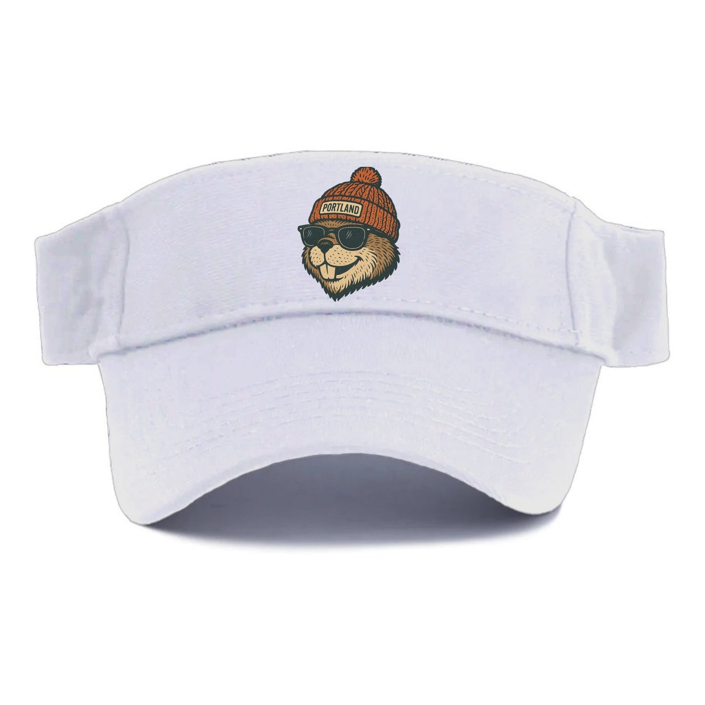Oregon Beaver wearing Portland beanie with pom pom and wayfarer sunglasses - Visor - White