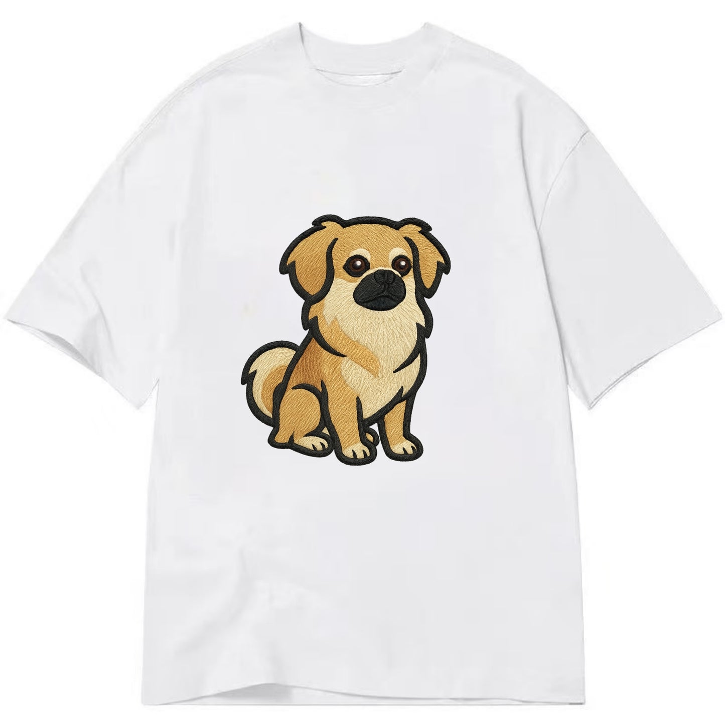 Tibetan Spaniel - Fawn small dog embroidered design - Classic T-shirt - White
