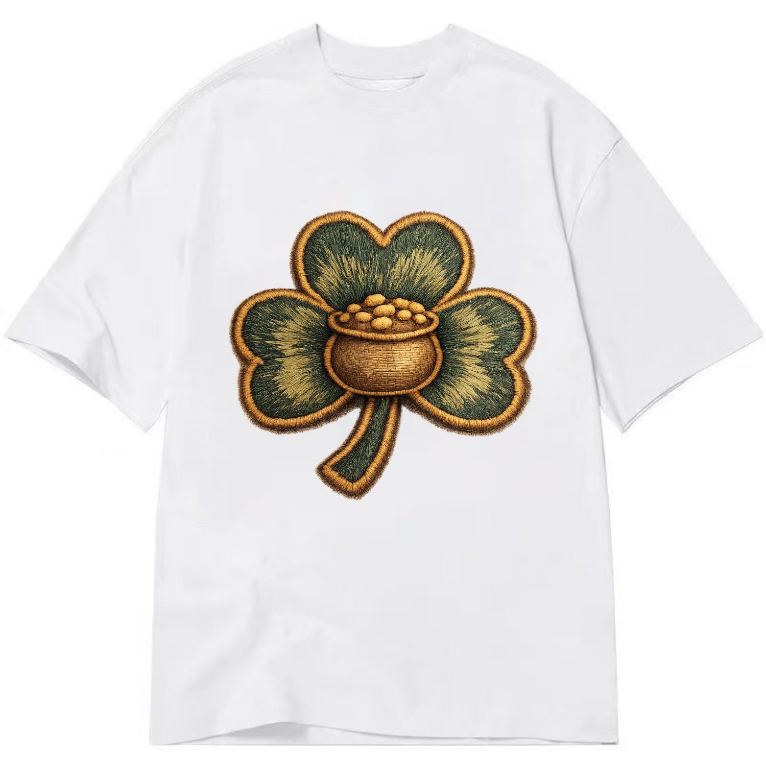 ST PATRICKS CLOVER - lucky clover with gold in green and gold , Irish luck - Classic T-shirt - White