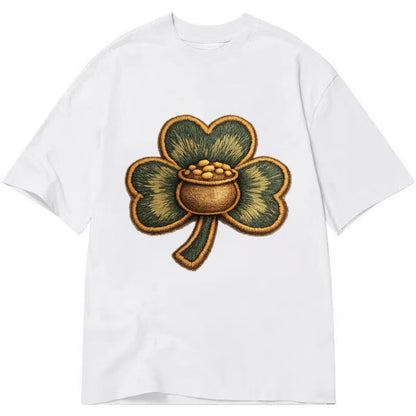 ST PATRICKS CLOVER - lucky clover with gold in green and gold , Irish luck - Classic T-shirt - White