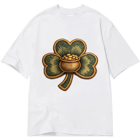 ST PATRICKS CLOVER - lucky clover with gold in green and gold , Irish luck - Classic T-shirt - White