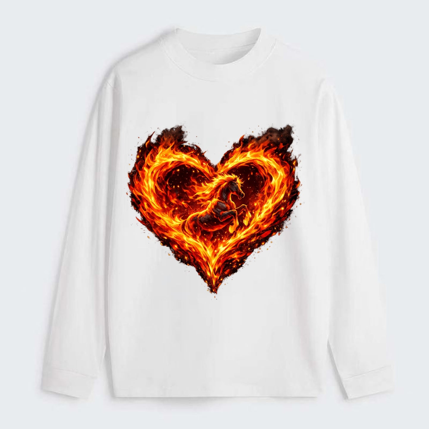HEART OF FIRE | Flaming heart with horse silhouette inside | Passion - Classic Long Sleeve Shirt - White
