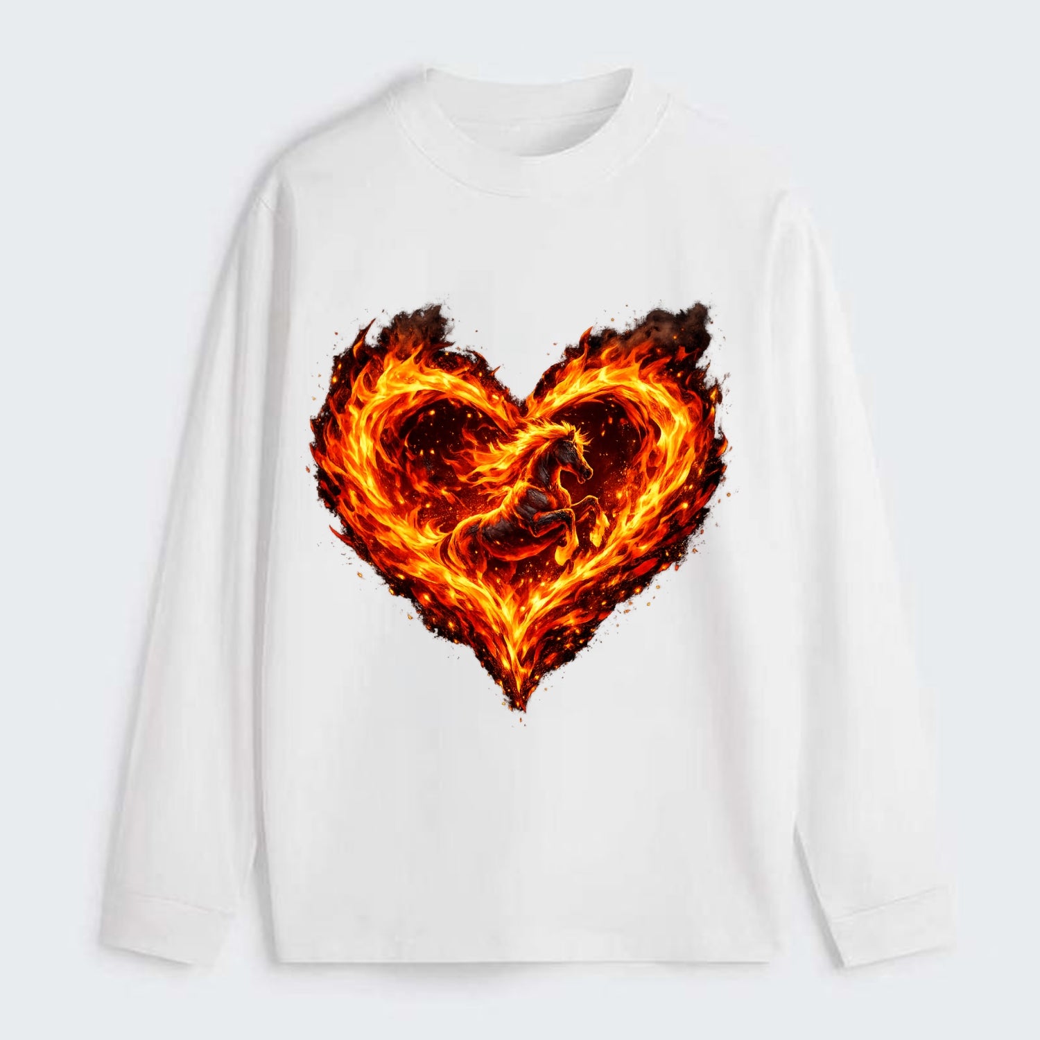 HEART OF FIRE | Flaming heart with horse silhouette inside | Passion - Classic Long Sleeve Shirt - White