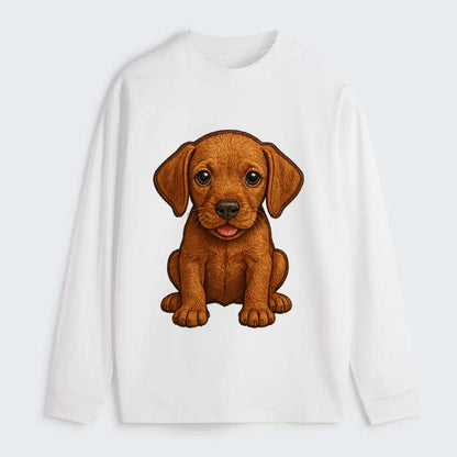 Baby Vizsla Puppy - golden rust coat, soulful eyes, athletic build, - Classic Long Sleeve Shirt - White