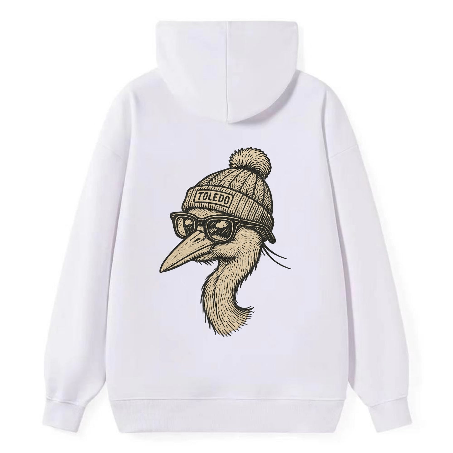 Toledo Great Blue Heron wearing Toledo beanie with pom pom and wayfarer - Classic Pullover Hoodie - White