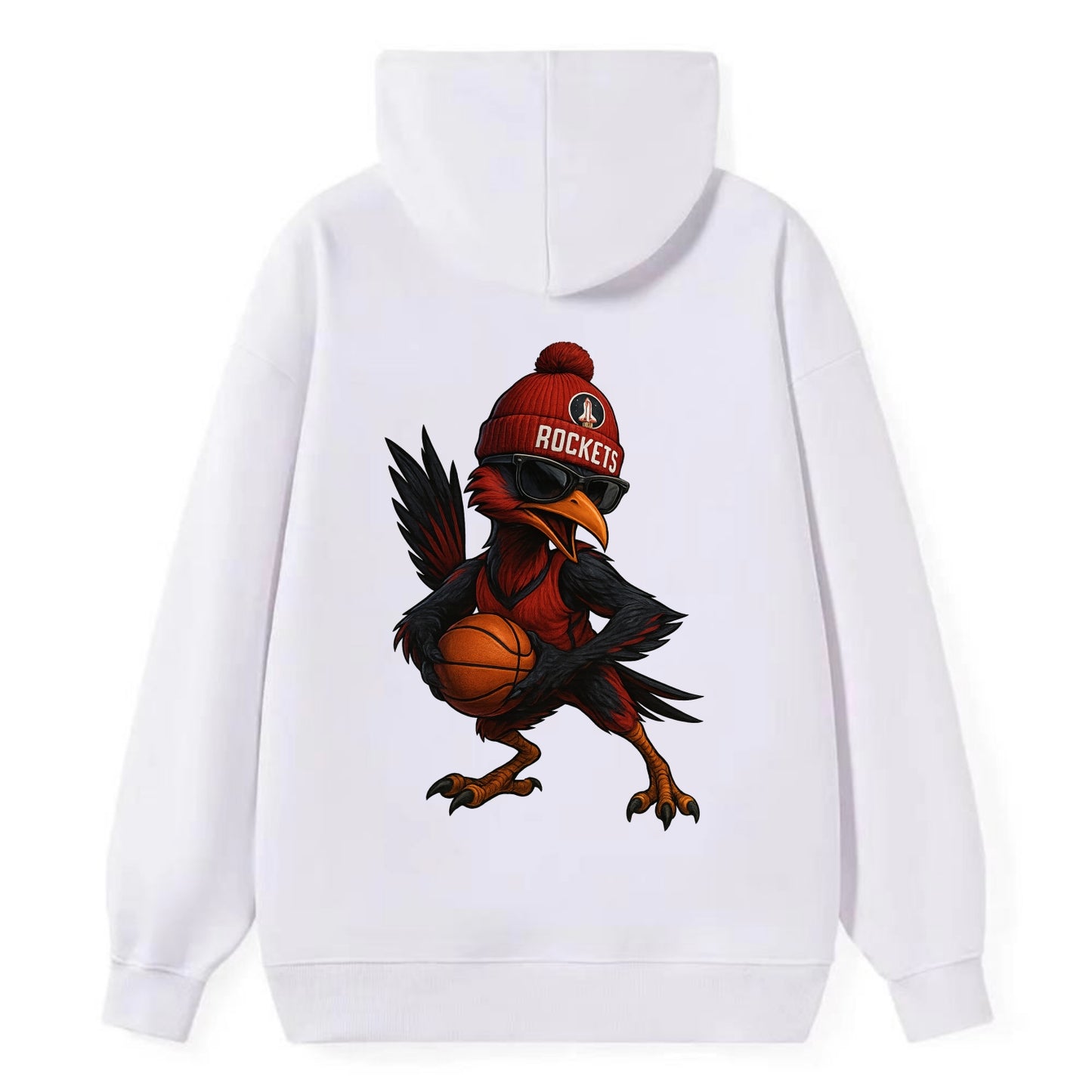 Houston Roadrunner wearing Rockets beanie with launch pad patch and - Classic Pullover Hoodie - White