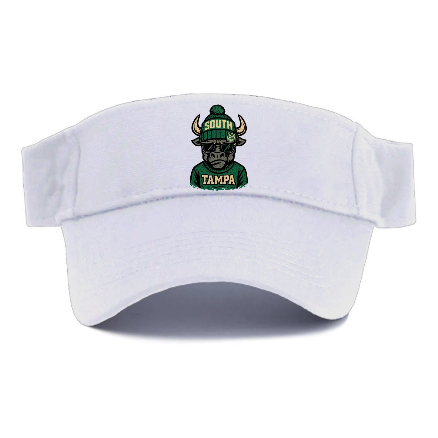Tampa Bull wearing South Florida beanie with USF patch - Visor - White