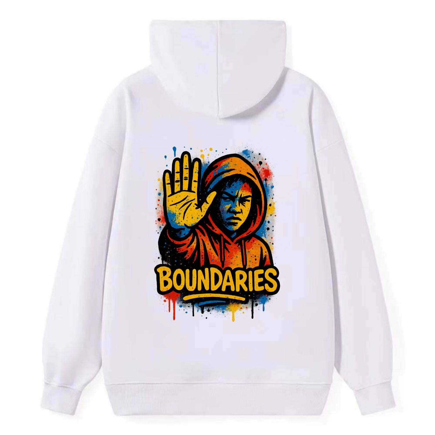 Person holding up hand in "stop" gesture - setting boundaries concept, - Classic Pullover Hoodie - White