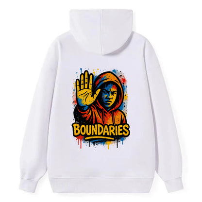 Person holding up hand in "stop" gesture - setting boundaries concept, - Classic Pullover Hoodie - White