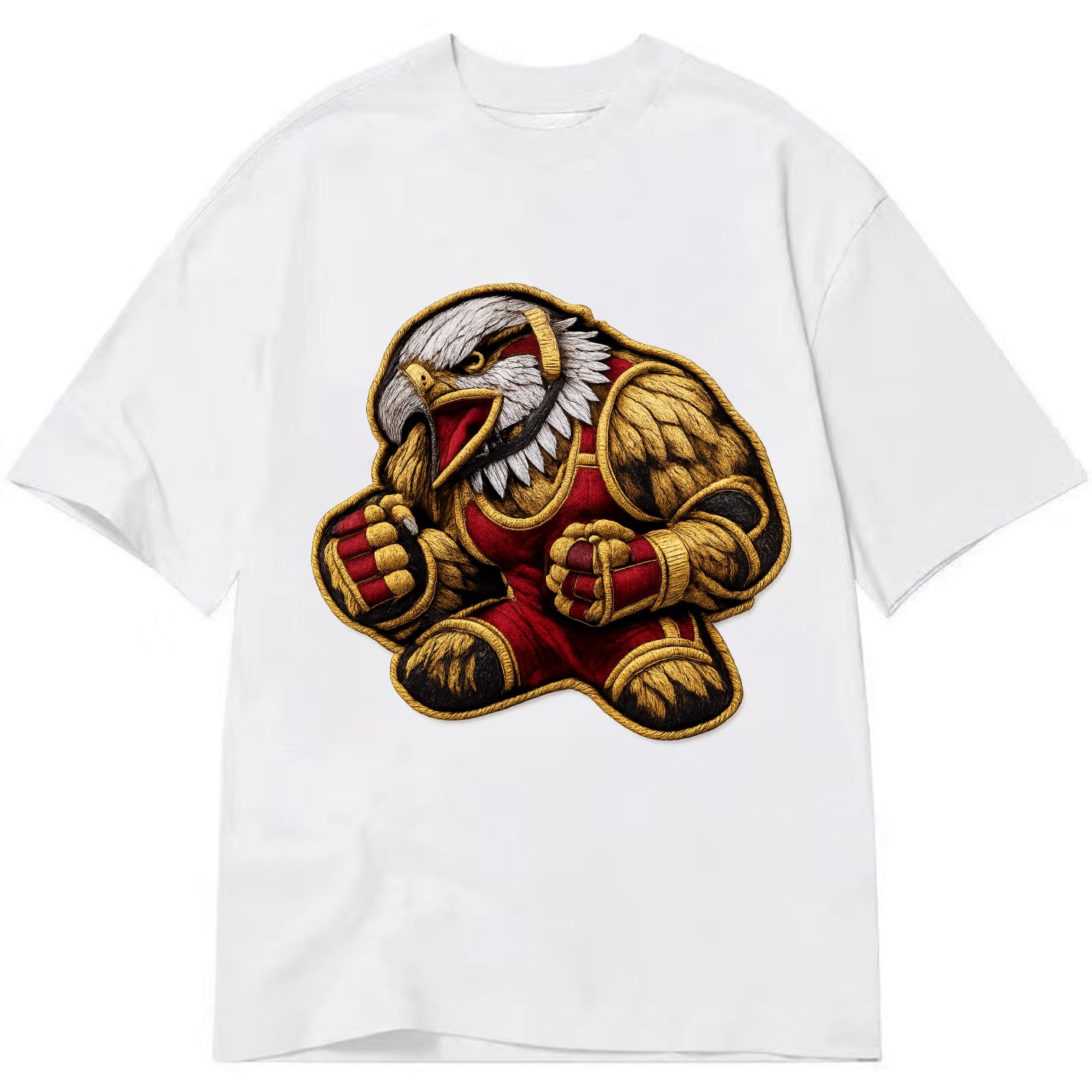 Embroidered patch design - WRESTLING EAGLE - fierce eagle with wrestling singlet - Classic T-shirt - White