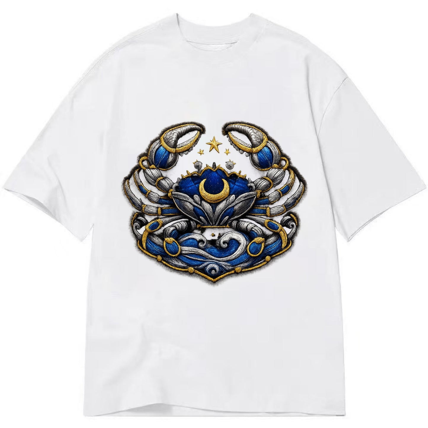 CANCER CRAB - protective crab in silver and blue , water sign - Classic T-shirt - White