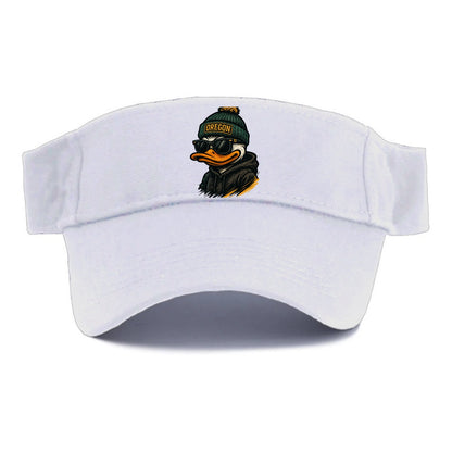 Eugene Duck wearing Oregon beanie with O patch - Visor - White