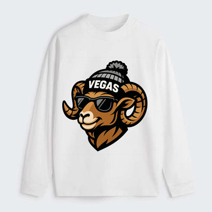 Vegas Desert Bighorn wearing Raiders silver and black beanie with pom - Classic Long Sleeve Shirt - White
