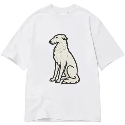 Borzoi - White embroidered sitting pose - Classic T-shirt - White