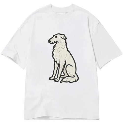 Borzoi - White embroidered sitting pose - Classic T-shirt