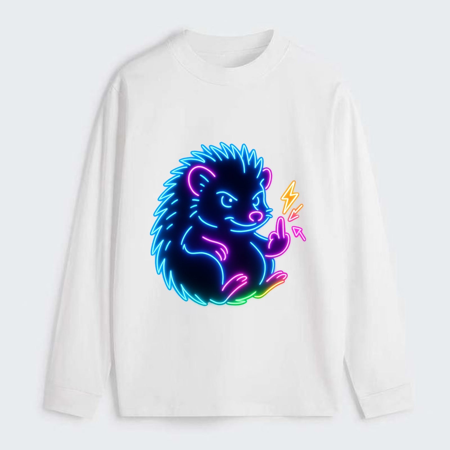 tiny hedgehog curled up slightly, one little paw raised flipping the - Classic Long Sleeve Shirt - White