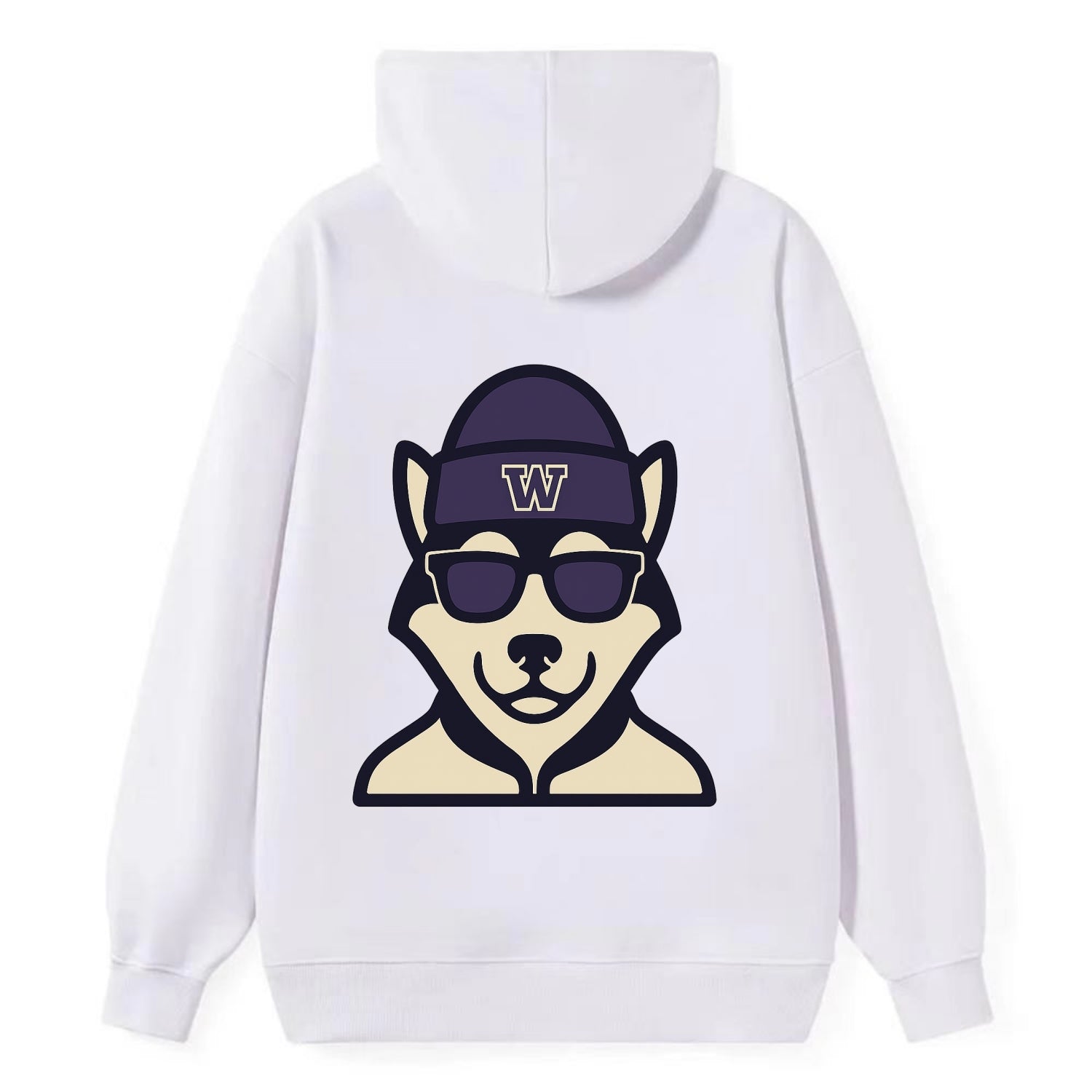 Seattle Husky wearing Washington beanie with W patch - Classic Pullover Hoodie - White