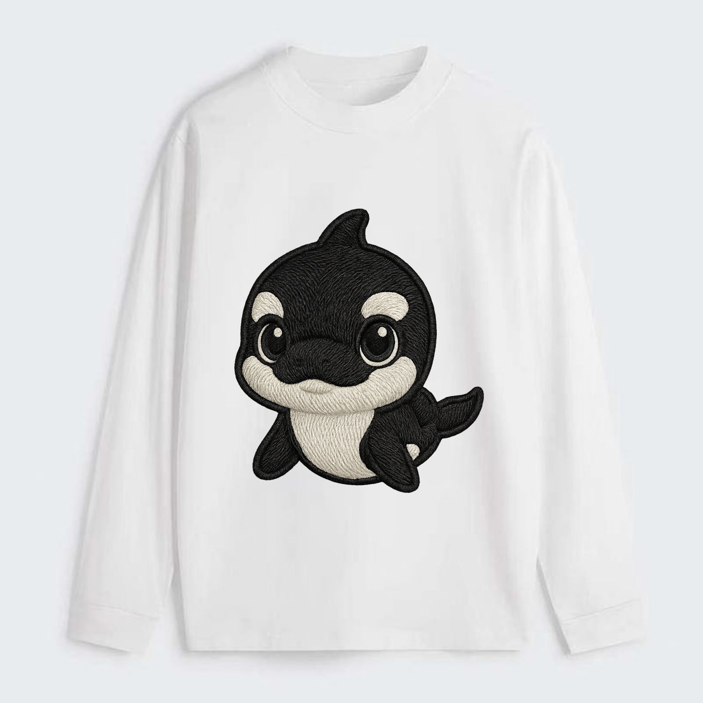 Baby Orca - black and white pattern, white eye patch, front-facing, - Classic Long Sleeve Shirt - White