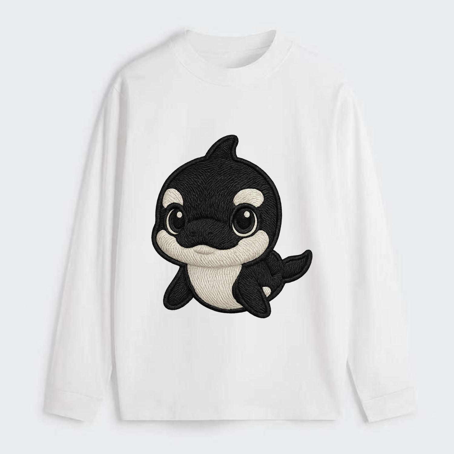 Baby Orca - black and white pattern, white eye patch, front-facing, - Classic Long Sleeve Shirt - White