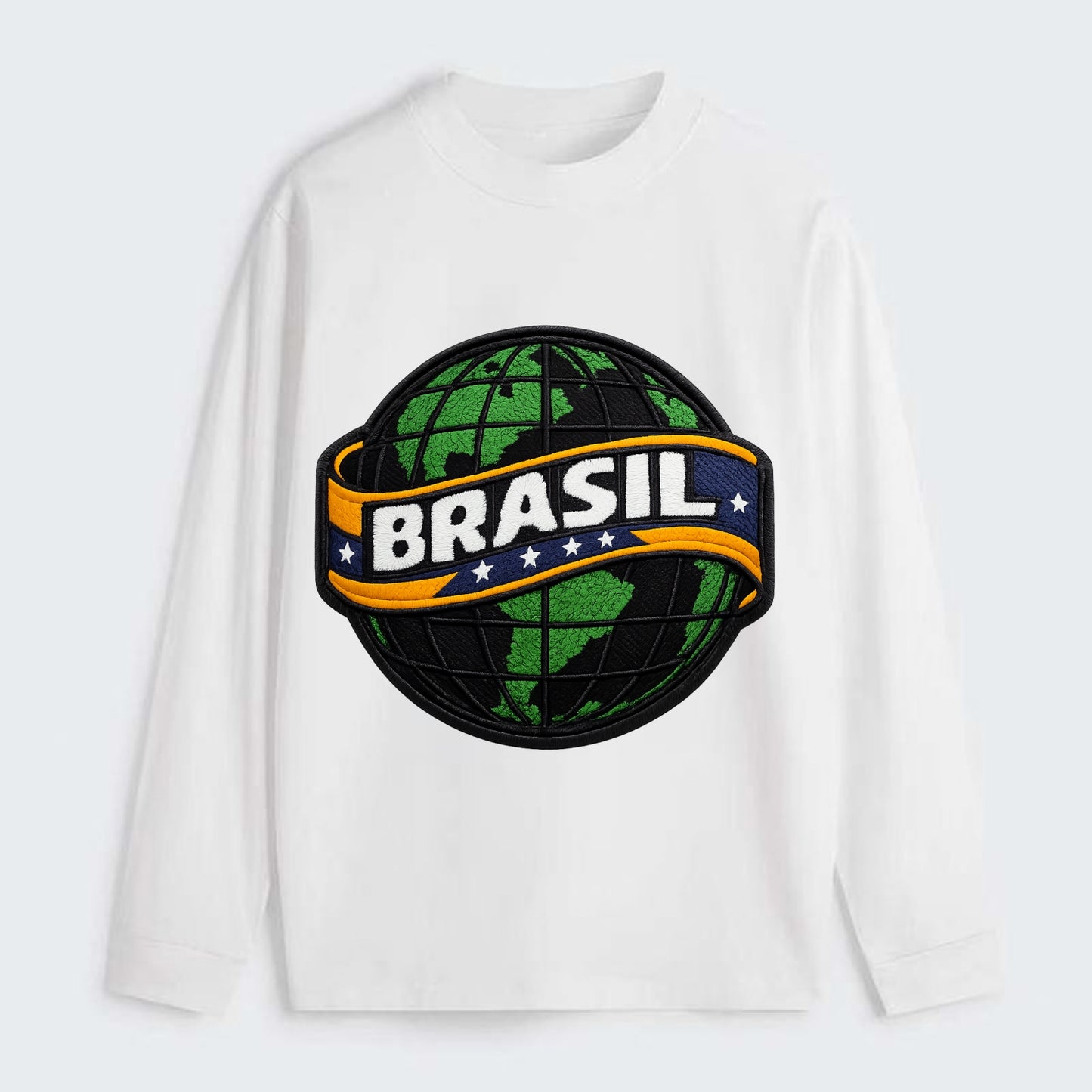 BRAZILIAN FLAG GLOBE - green globe with banner in green yellow blue , - Classic Long Sleeve Shirt - White
