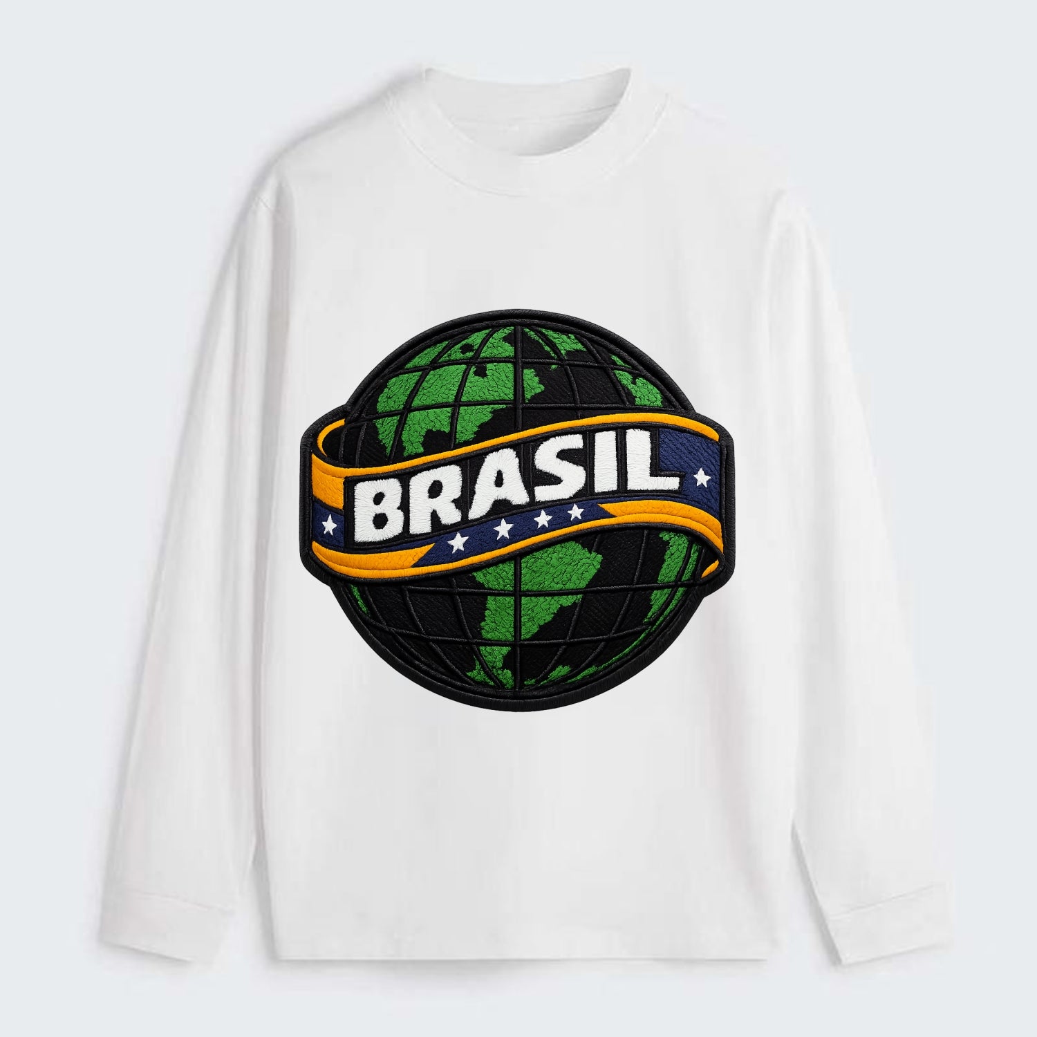 BRAZILIAN FLAG GLOBE - green globe with banner in green yellow blue , - Classic Long Sleeve Shirt - White