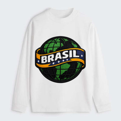 BRAZILIAN FLAG GLOBE - green globe with banner in green yellow blue , - Classic Long Sleeve Shirt - White