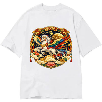 CELESTIAL HORSE | Heavenly horse among clouds and stars | Wings of flowing energy - Classic T-shirt - White