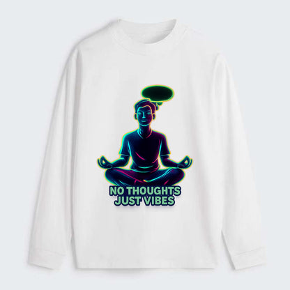 Peaceful floating figure with empty thought bubble - "no thoughts just - Classic Long Sleeve Shirt - White