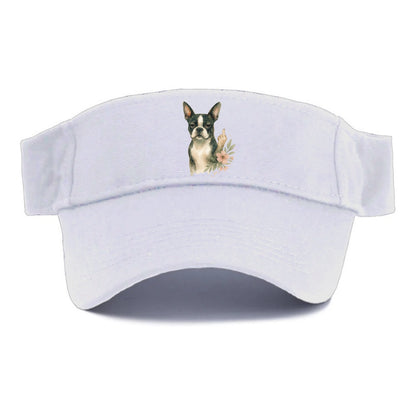 Boston Terrier with tuxedo markings, perky ears, paw up giving sass - Visor - White