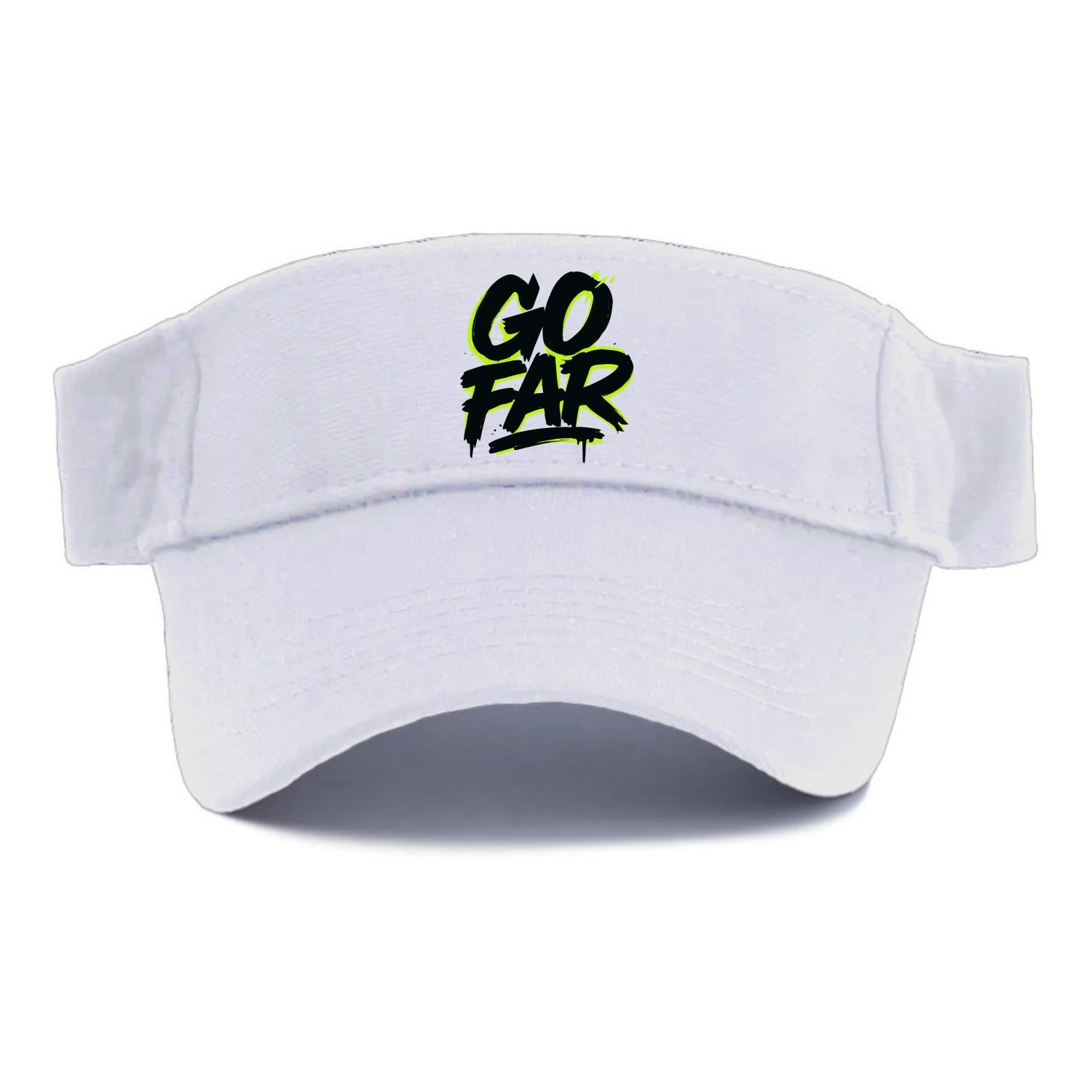 Bold typography design - "GO FAR" - distance goals, pushing limits - Visor - White