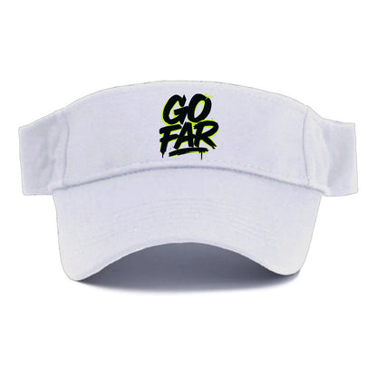 Bold typography design - "GO FAR" - distance goals, pushing limits - Visor - White