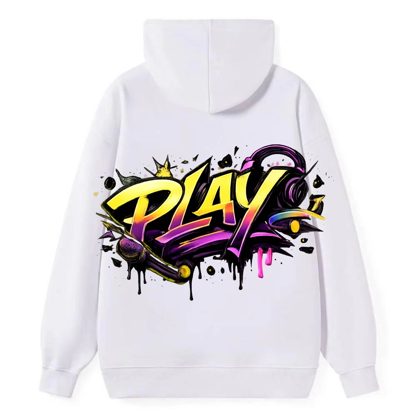 Bold typography design - "PLAY" - creative expression, musical performance - Classic Pullover Hoodie - White
