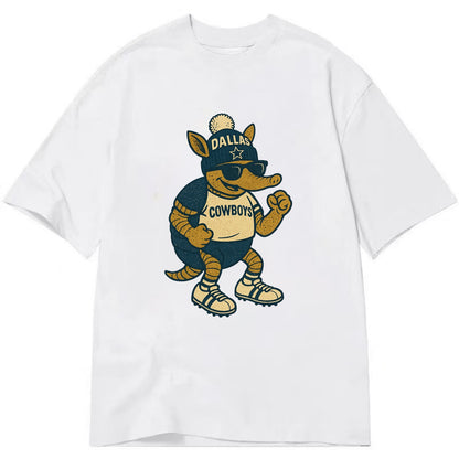 Dallas Armadillo wearing Cowboys beanie with lone star patch and wayfarer - Classic T-shirt - White