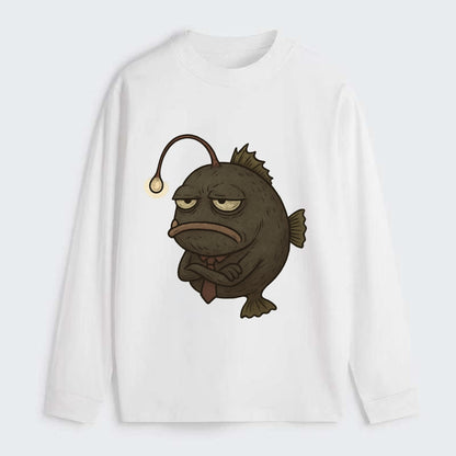 THE ANGLERFISH LURES DISAPPOINTMENT | Dark gray anglerfish with dim - Classic Long Sleeve Shirt - White