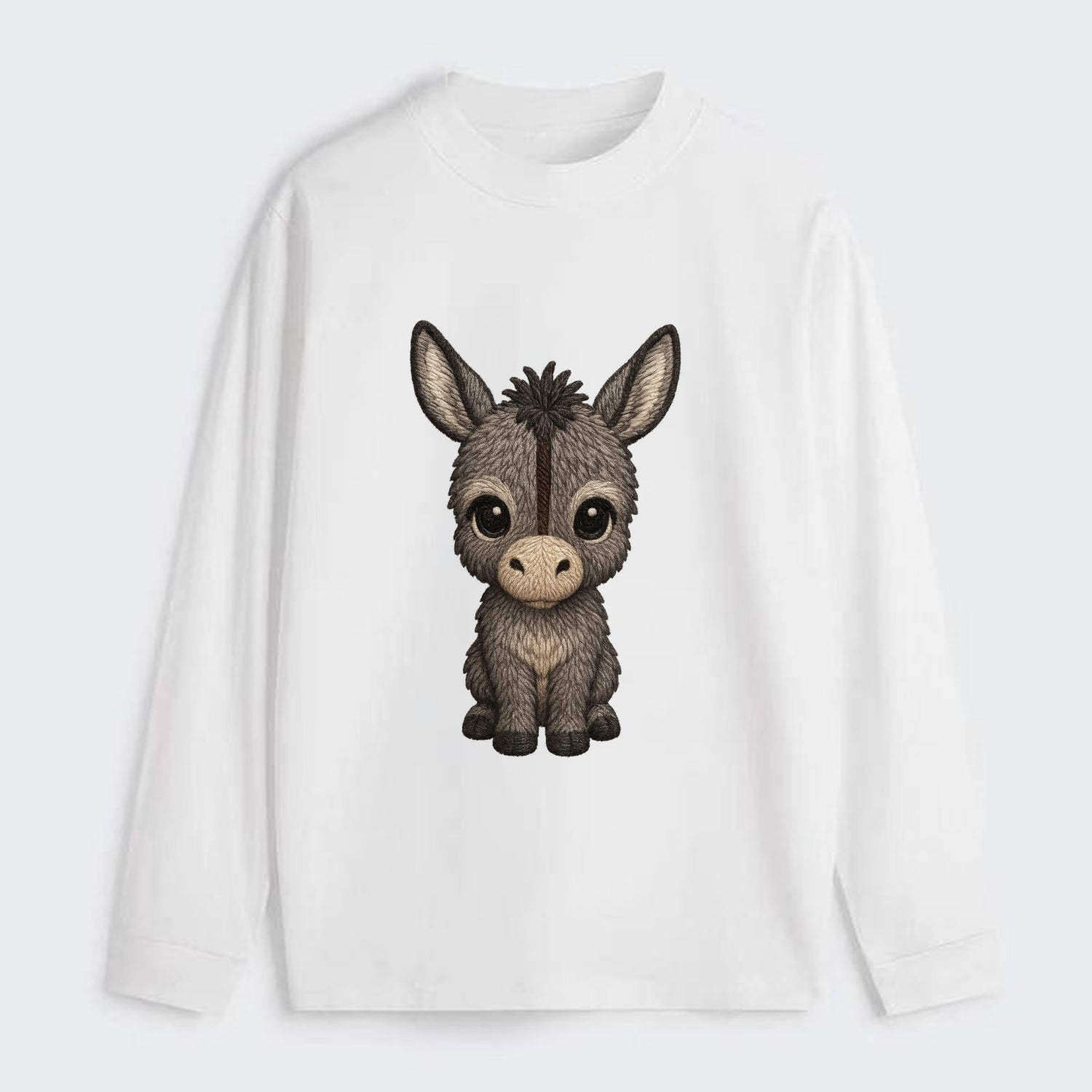 Baby Donkey Foal - gray fluffy, long ears, dark stripe, gentle eyes, - Classic Long Sleeve Shirt - White